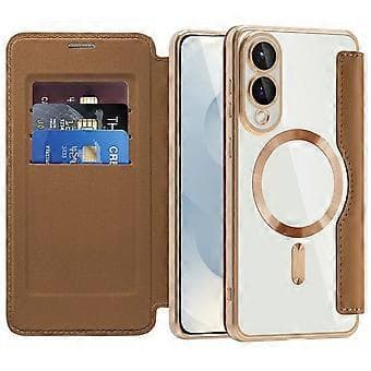 Compatible Case for Samsung Galaxy S25 Edge Compatible with MagSafe Rhombus PU Leather Phone Case (Brown)