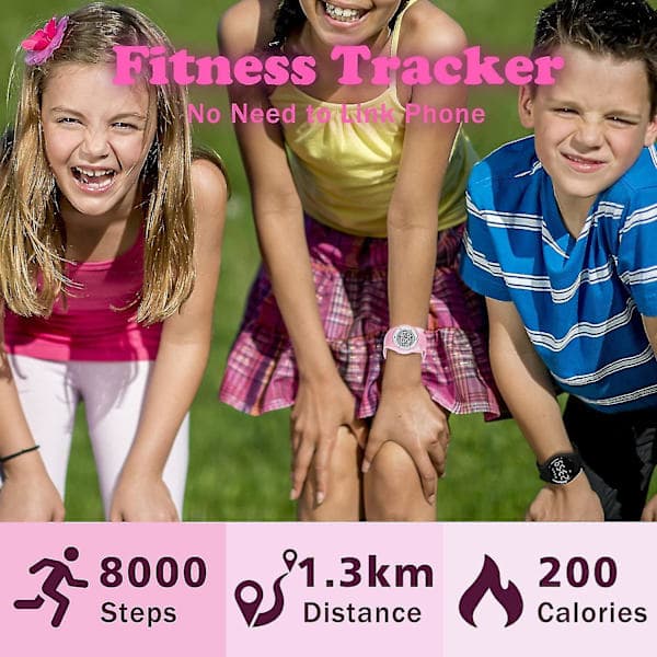 Digitaalinen kello lapsille, vedenpitävä urheilukello askelmittarilla, vaaleanpunainen Pink