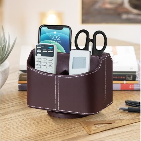 Leather Remote Control Holder with 360 Degree Rotatable TV Remote Control Holder