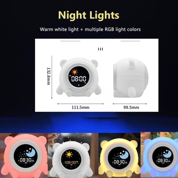 Digital vekkerklokke for barn med LED nattlys, slumrefunksjon, 7 farger, oppladbar Stil 2 Style 2