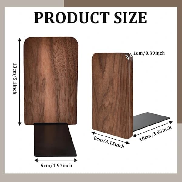 1 Pair Bookends, Walnut Bookends, Non-Slip Bookends, Heavy Duty Wooden Bookends, Natural Walnut Square [co]