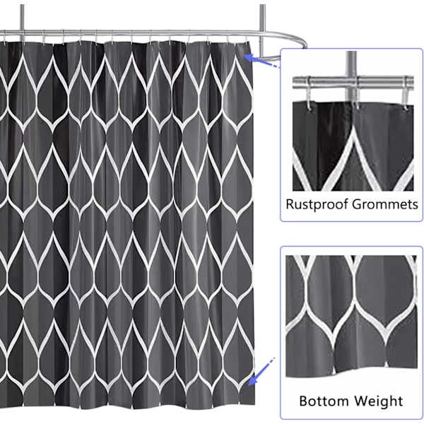 180x180 cm tykt polyester bruseforhæng Sort