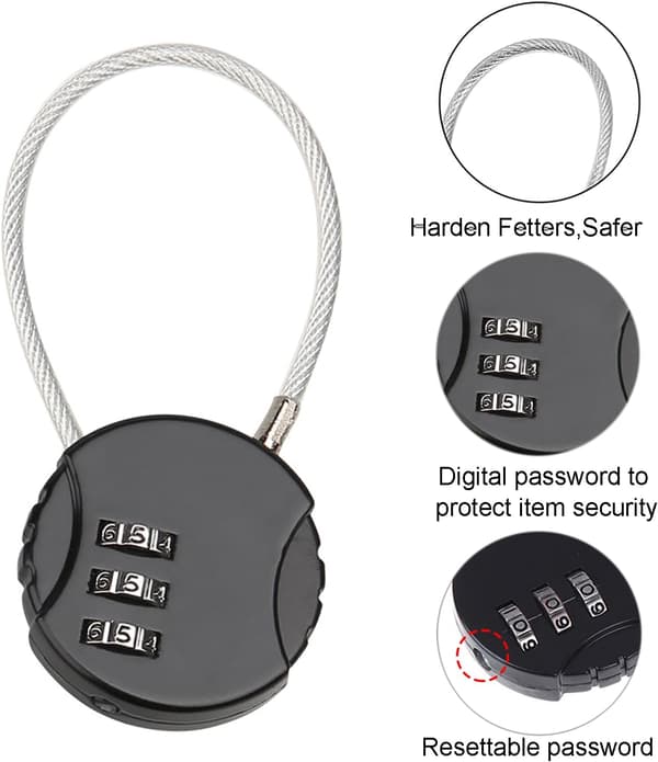 Small Zinc Alloy Combination Padlock, 3-Digit Combination Lock, Ideal for Suitcases, Backpacks and Bags