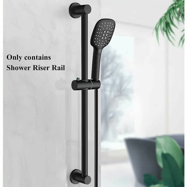 Black Shower Bar, 304 Stainless Steel Shower Bar with Height and Angle Adjustable Mounting Brackets, Brushed, Total Height 660mm