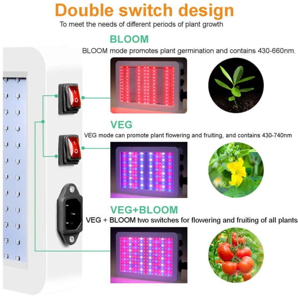 LED Vækstlys Fuld Spektrum 1000W 216 LED'er til Indendørs Planter Drivhus Hydroponisk med Daisy Chain Termometer Kompatibel med Vegetativ og Blomstring