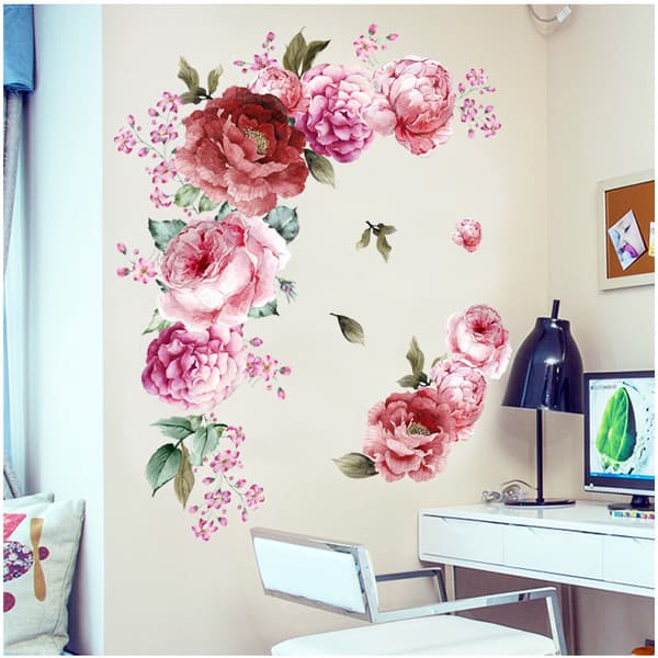 Akvarell Peon Veggklistremerke Blomsterdekor Dekal