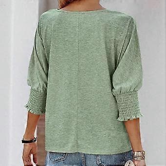 Dame Crew Neck Tunika Topp T-skjorte 3/4 Erme Basic T-skjorter Basic Tee Bluser Ensfarget Løs Passform Tunika Topp Bluser Lilla L(L Lilla)