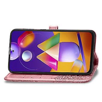 Horizontal Reversible Leather Case with Mandala Flower for Galaxy M31s (Rose Gold)