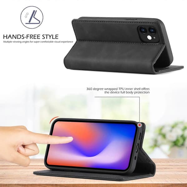For iPhone 12 mini LC.IMEEKE Strong Magnetism Ultra-thin Horizontal Flip Shockproof Matte TPU + PU Leather Case with Holder & Card Slot & W [DB]
