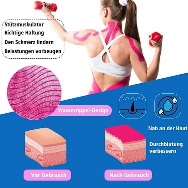 Kinesiotejp - 3 rullar, mix om 5m x 5cm vardera, vattentät sporttejp