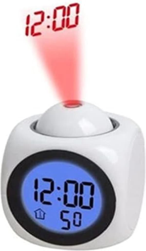 ING Projection Alarm Clock, Digital Alarm Clock, Digital Clock, White