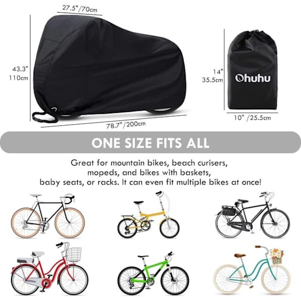 Cykelovertræk 210D Polyester Vandtæt UV-beskyttelse til udendørs cykelopbevaring Sort 200 x 100 x 90 cm