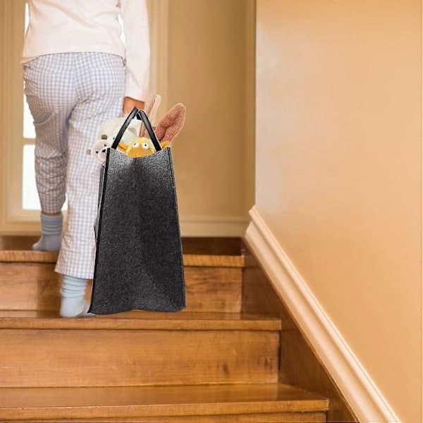 Stair Basket - Step Basket with Leather Handle Black