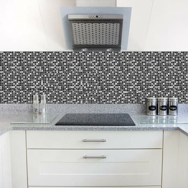 20 Pieces Self-Adhesive Tile Stickers, Waterproof Self-Adhesive PVC Tile Stickers, Black Mosaic Patterns, 15 x 15 cm