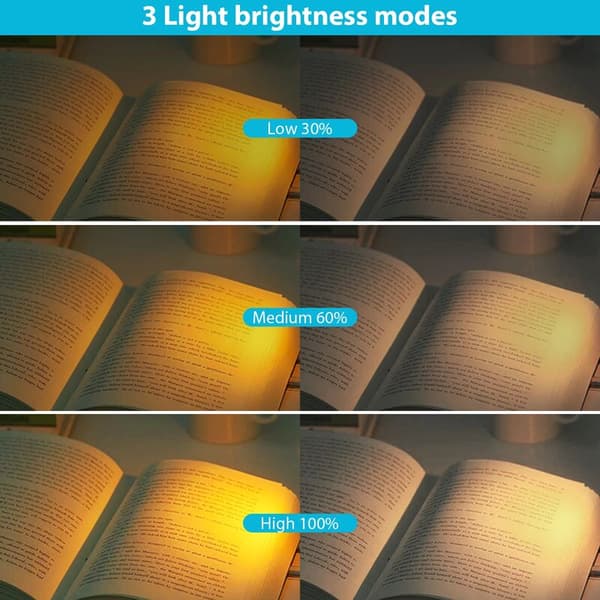 Mini LED Clip Book Lamp USB Rechargeable Book Reading Light Adjustable Brightness Eye Protection Portable Bookmark Reading Lamp 1 Piece Black