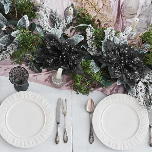 20 stk juleblomster, svarte kunstige blomster med klips og blomsterstilk