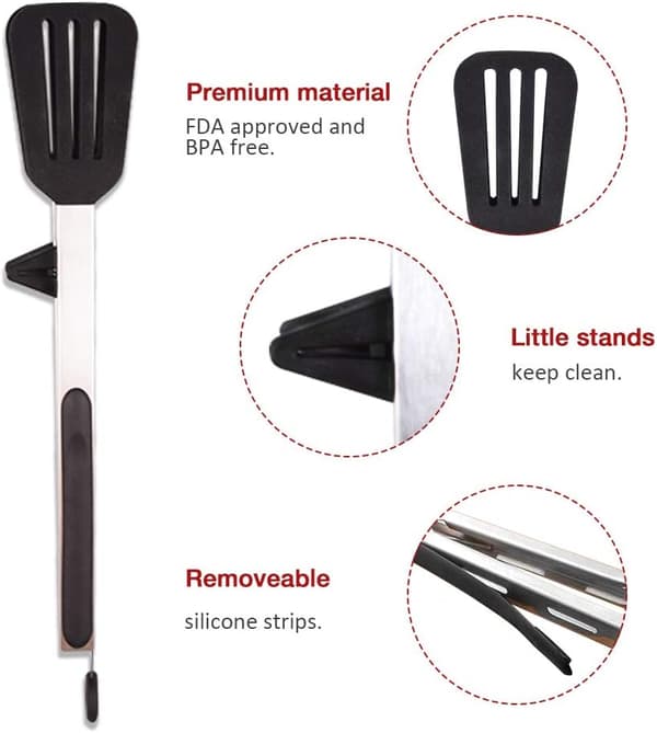 Kitchen Tongs with Resting Gadget, 12 Inch Spatula Tongs, Stainless Steel Non-stick Basic Cooking Tong, Suitable for Baking