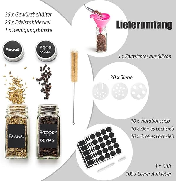 Krydderiglas 25 dele, Krydderiglas 120 ml, BPA-frie glas til krydderier