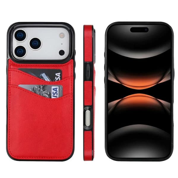 iPhone 17 Pro Max - Litsi-nahkainen kotelo korttipaikalla, punainen Röd