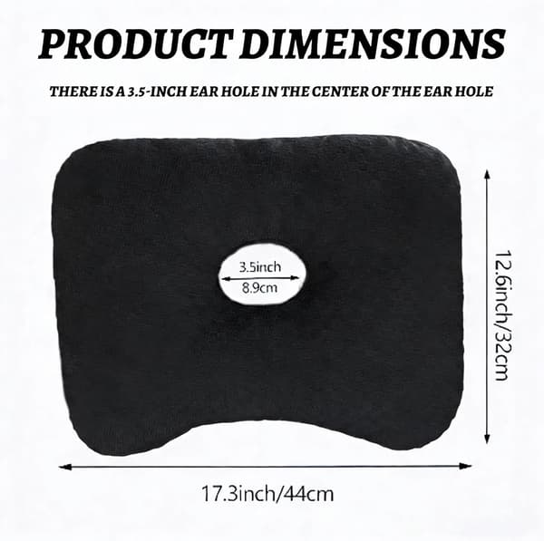 Öronpiercingkudde 44 x 32 x 5 cm - 9 cm centralt hål, sidokudde för öronpiercingar, smärtlindring och antiinflammatorisk (Svart)-FY-