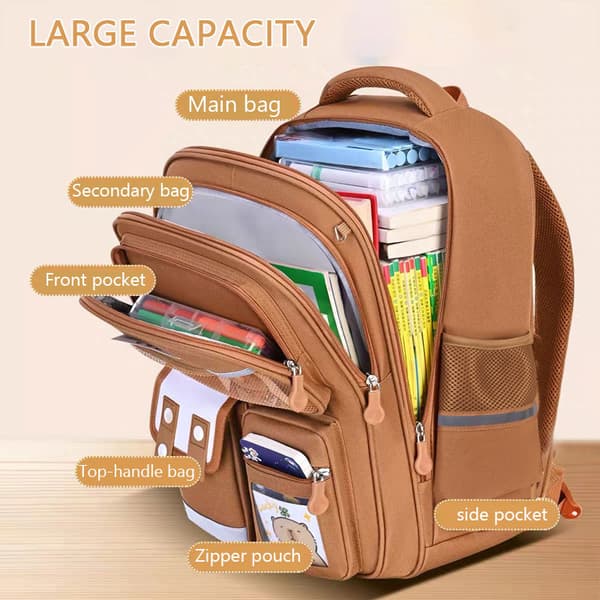 School Bag, 3-piece Waterproof Backpack (Khaki)