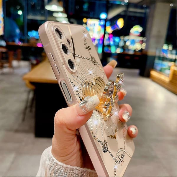 Case for Samsung Galaxy A16 4G/5G with Stand TPU+PC Rhinestones Decor Phone Case - White