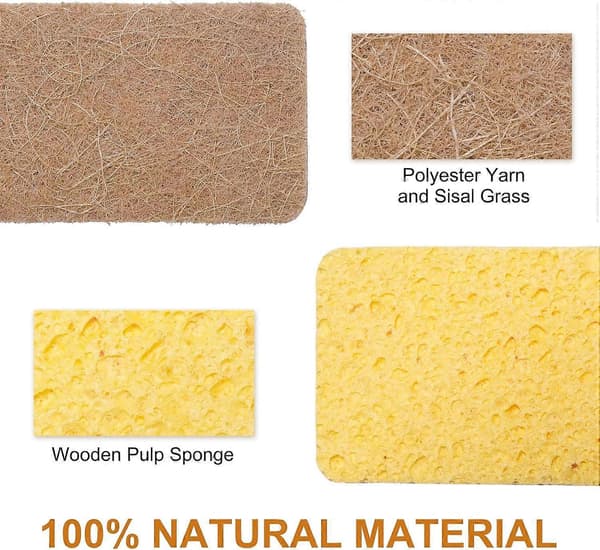 8-pack Organic Compostable Sponges for Kitchen, Biodegradable Dish Sponges with Heavy Duty Scrubber