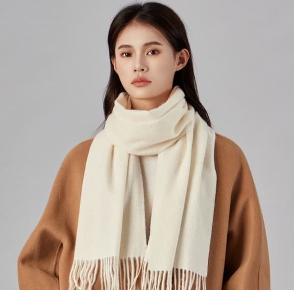 Women's 100% Wool Scarf, Soft, Warm, Thick Wrap Scarf for Cold Weather, Travel and Work, White 180x30cm