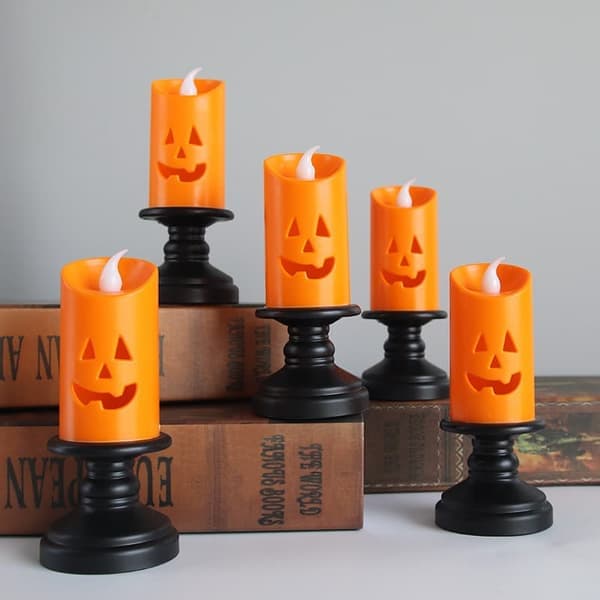12-pack Pumpkin Lights, Flameless LED Lights, Orange, Halloween Decoration
