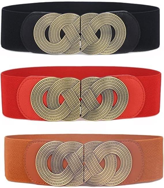 3-pack Dam Elastiskt Bälte med Bred Vintage Design