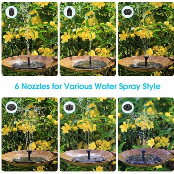 Solar Fountain Pump, Solar Powered Water Fountain with 6 Nozzles
