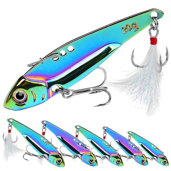 Parti med 5 metalbladfiskelokker Hård VIB Crank Bait Sinking Hook Set 15g 15g 15g