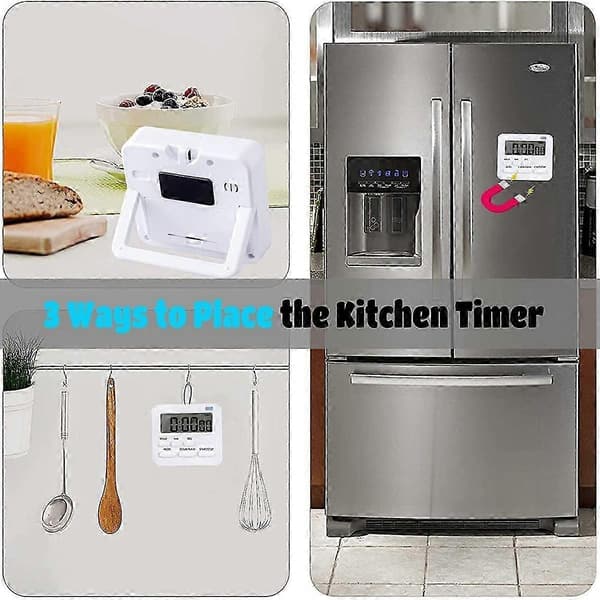 Kjøkkentimer, Eggtimer med Klokke, Digital Timer Stoppeklokke med LCD Høy Alarm for Matlaging, Baking, Sport, Studier, Etc