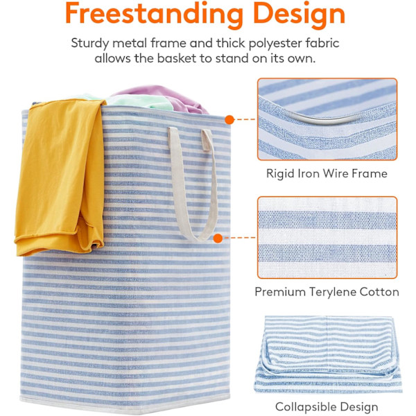 72L Waterproof Foldable Fabric Laundry Basket with Large Handle