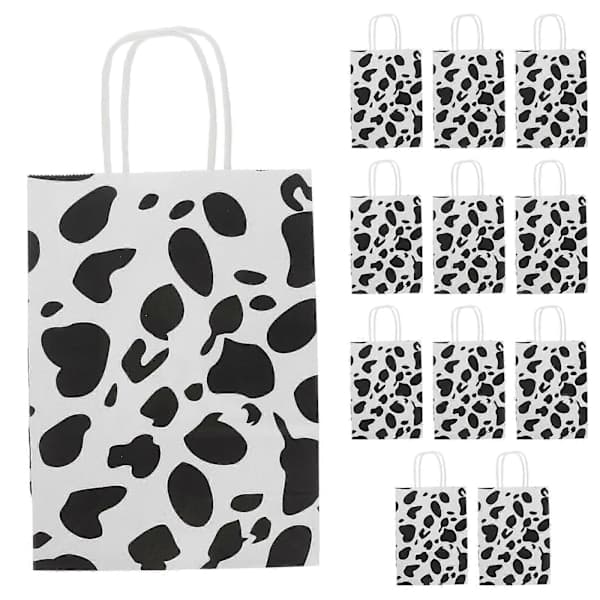 Papirposer med kumønster til bursdagsfester og babyshower, solid materiale 22,00 x 16,00 x 8,00 cm, 12 stk.