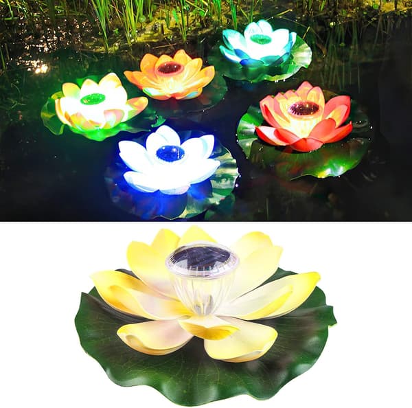 Solcellelamper til dam, flydende lotusblomst solcellelamper til pool, havedam, solcellelamper til åkandeblomster Lotus Light (gul) Lotus Light (Yellow)