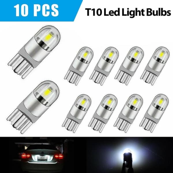10 stk 6000k Canbus T10 168 194 W5w Kuppelbelysning Sidemarkerings-LED-lys Hvit - Perfet