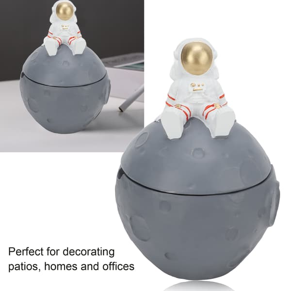 Astronaut Ashtray Gold Moon Theme Resin Material Decorative Deep Capacity Portable Ashtray with Lid for Home Office-FX-