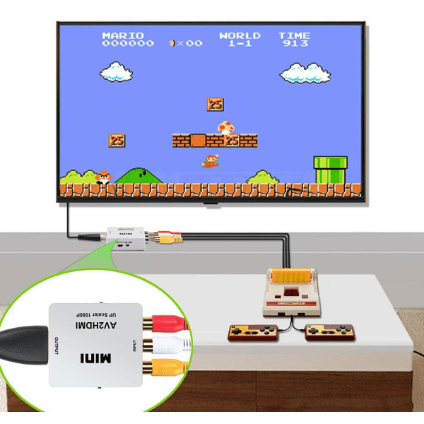 Svart - Videokonverterer (AV til HDMI) AV2HDMI av til hdmi av