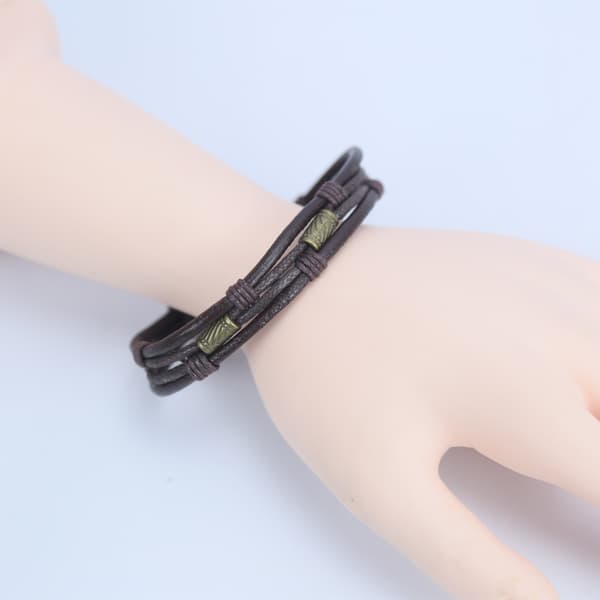 Læderarmbånd sæt med 3 stk. Mørkebrun Grå