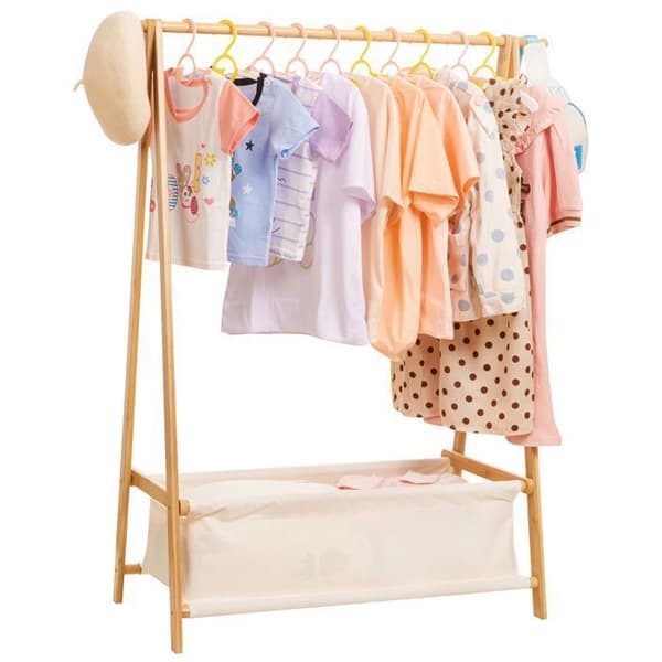 YORBAY Bambus Klesstativ for Barn med Oppbevaringsskuffer, Sammenleggbart Klesstativ, 86x36x106cm