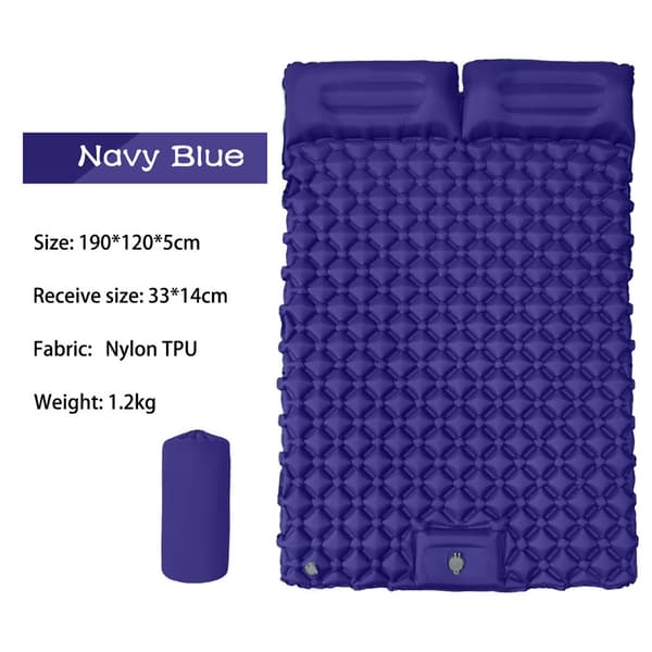 Double Portable Sleeping Pad for Camping, with Built-in Pillow and Foot Pump, Mat for Backpacking, Hiking, Tent, Camping Navy Blue