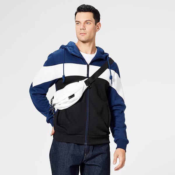 Herre Fleece Hettegenser Genser Uformell Hettegenser Kontrastfarget Topp med Kengurulomme Blå S Blue S