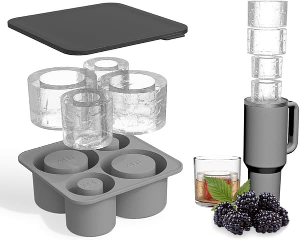 Silikon Isbitsform med Lock för Stanely Cup, Tumbler Isform, Cylinderformade Silikon Isbitsformar för Frys BPA-fri, Diskmaskinsäker (Grå) Grå Grey
