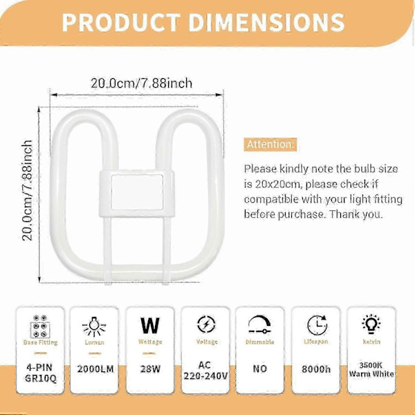 GR10q 4-Pin 28W 3500K Varmhvit 2D CFL Lampe 2000LM[JUN]