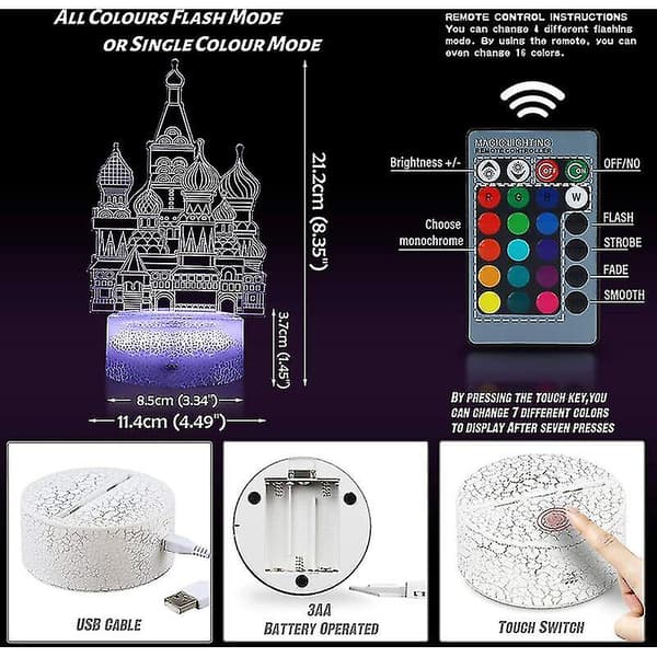 3D optisk illusionslampe LED natlampe, LED illusionslampe med 16 farver