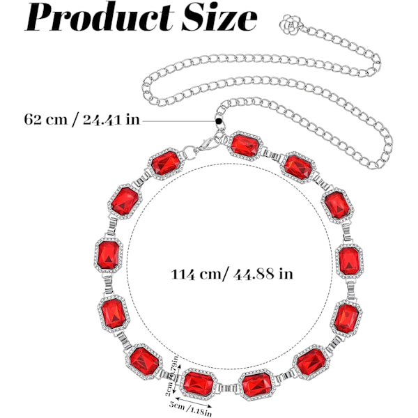 Rød Kædebælte til Kvinder, Stilfuld Rhinestone Justerbar Red
