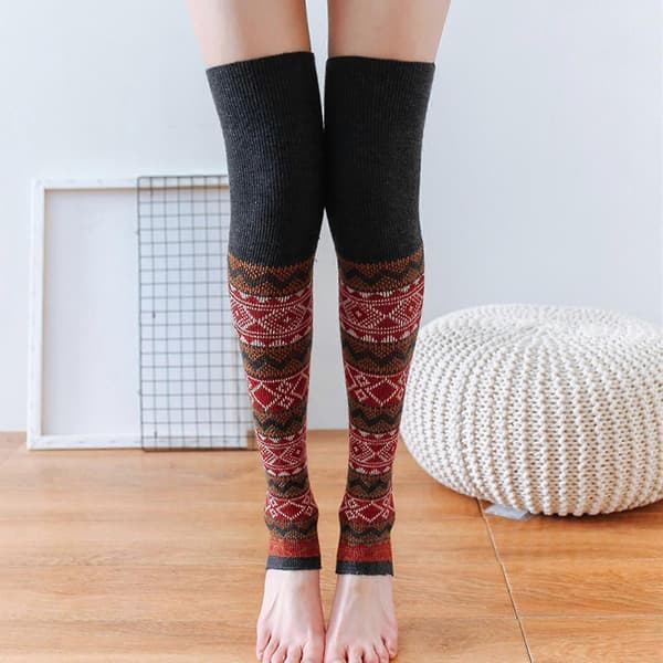 Vinter Dame Varme Trykte Strømper Strikkede Varme Ankelbånd Leggings Strømper