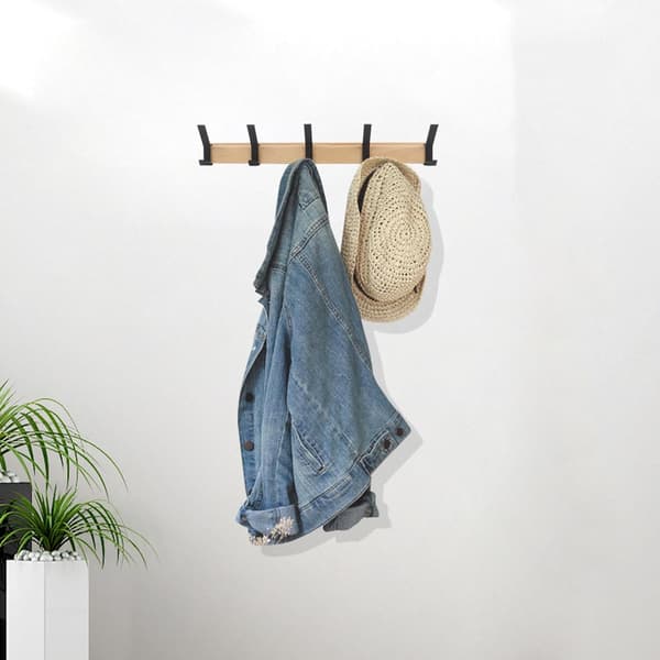 Wall Mounted Wooden Coat Hooks - Bamboo Wood Coat Rack - Rustic Style Coat Hanger