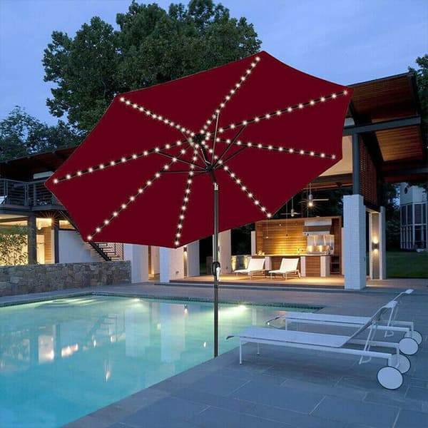 Solcellelamper for parasoll - 104 LED - 8 moduser - IP55 - Vanntett - for fest, jul, halloween, camping (positivt hvitt lys)